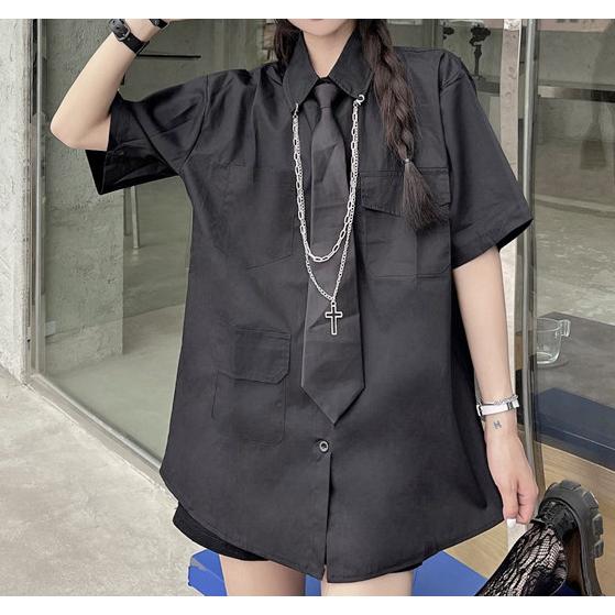 ネクタイ付き 半袖 トップス シャツ レディース メンズ 個性的 韓国