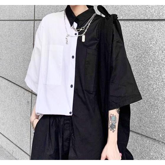 白黒 アシンメトリー 半袖 シャツ レディース トップス 個性的