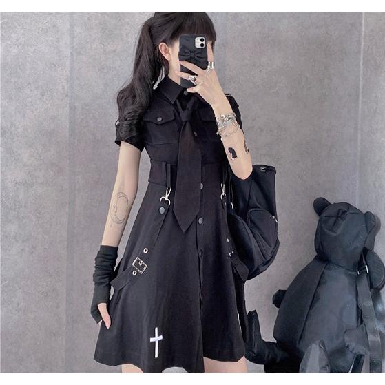 シャツ ワンピース レディース ネクタイ付き ゴシック ゴスロリ 病みかわいい 地雷 十字架 |  | 01