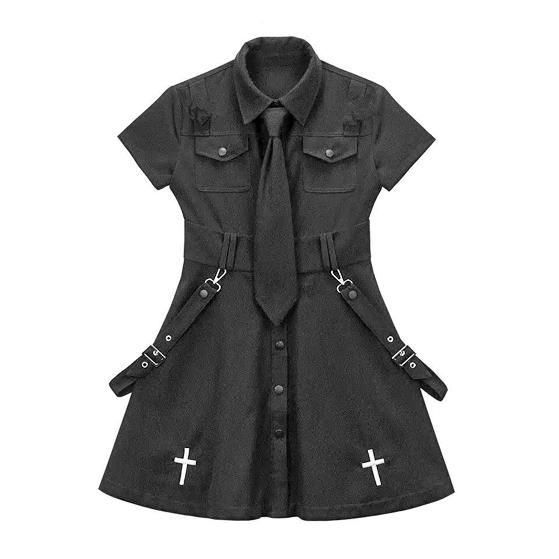 シャツ ワンピース レディース ネクタイ付き ゴシック ゴスロリ 病みかわいい 地雷 十字架 |  | 05