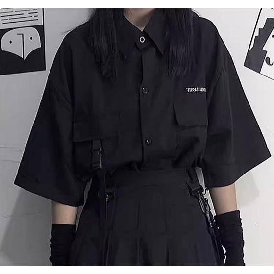 半袖シャツ レディース 韓国ファッション 黒 ゴシック 個性的 夏 : 毒