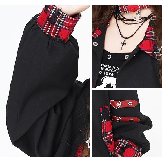 メンヘラチャン イチゴパーカー スタジャン タグ着き ホワイトzip-up パーカーいちご 心臓 白 病みかわいい 苺 イチゴ