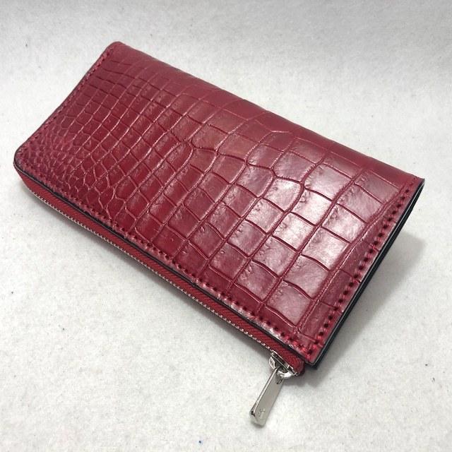 スモールクロコダイル（ポロサス）半艶 レッド 肚クロコ 長財布 L字（L  