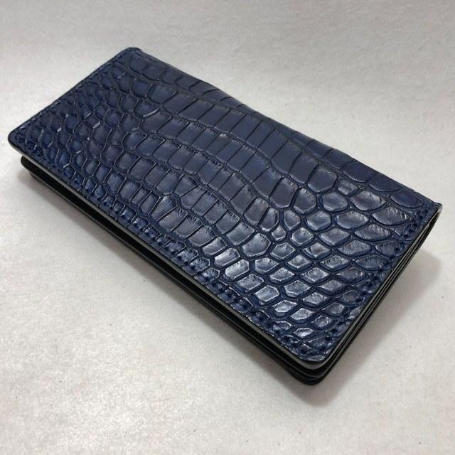 藍染め スモールクロコダイルレザー 長財布 肚クロコ 顎下 藍染め スモールクロコダイルレザー 長財布 肚クロコ 顎下