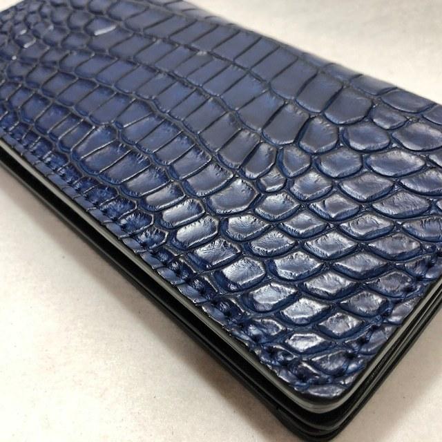 藍染め スモールクロコダイルレザー 長財布 肚クロコ 顎下 藍染め スモールクロコダイルレザー 長財布 肚クロコ 顎下