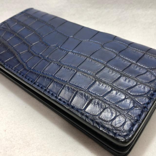75 藍染め スモールクロコダイルレザー 長財布 ポロサス　ソルトウォータークロコダイルの画像
