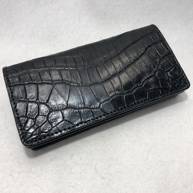 173 スモールクロコダイル長財布1 肚クロコ顎下 半艶ブラックの画像