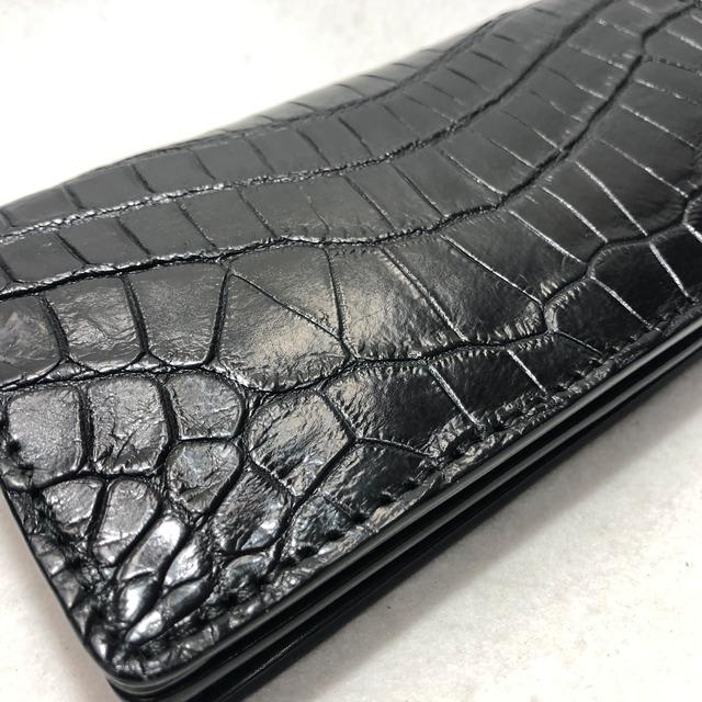 173 スモールクロコダイル長財布1 肚クロコ顎下 半艶ブラックの画像