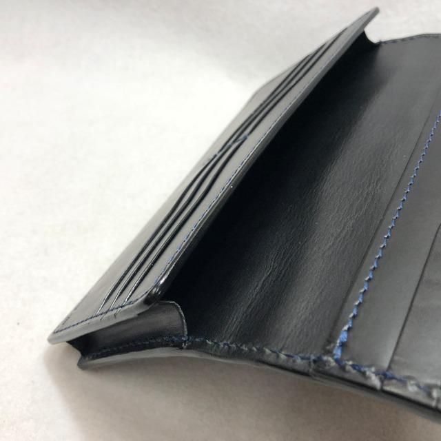 69 藍染め スモールクロコダイルレザー 長財布 通しマチ 札入れ 札束入れ 肚クロコ  ボディー 鰐革 ワニ革 ポロサス クロコダイル 本藍染めの画像