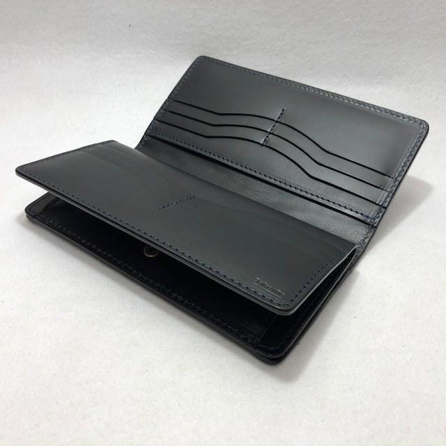 86-01 藍染めスモールクロコダイルレザー 長財布 肚クロコ1 ブラックベースの画像