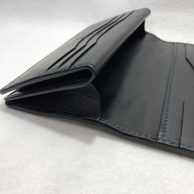 86-01 藍染めスモールクロコダイルレザー 長財布 肚クロコ1 ブラックベースの画像