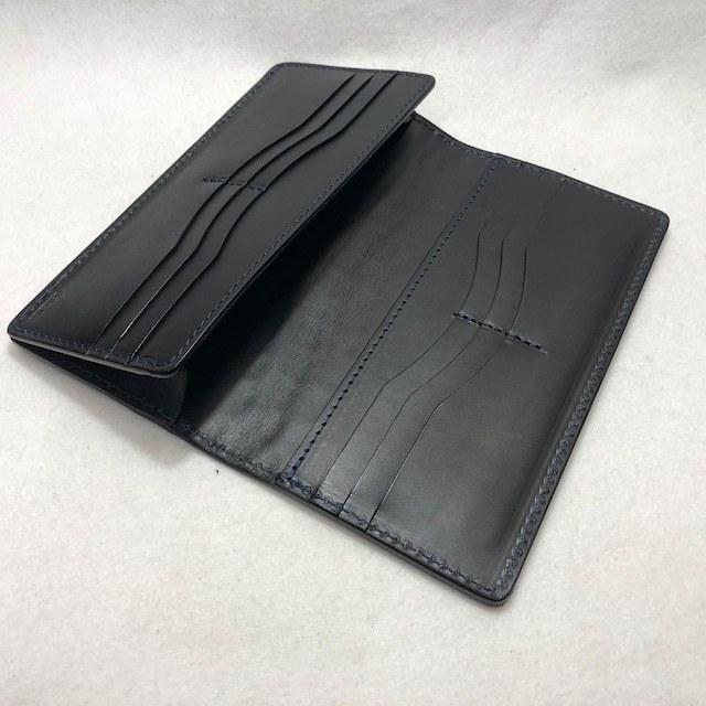 87 藍染め スモールクロコダイル長財布札入れのみ(コインポケット無し）肚クロコ ブラックベースの画像
