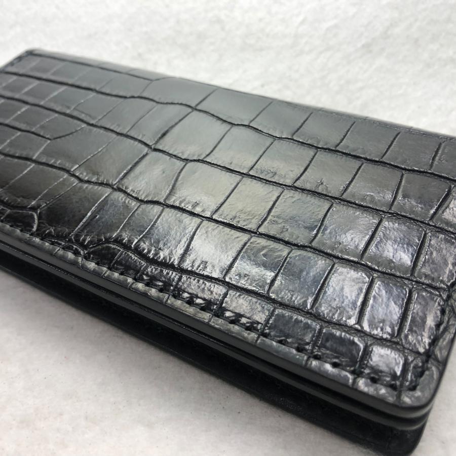 71 クロコダイルレザー長財布 肚クロコ1 通しマチ札入れ 半艶ブラックの画像
