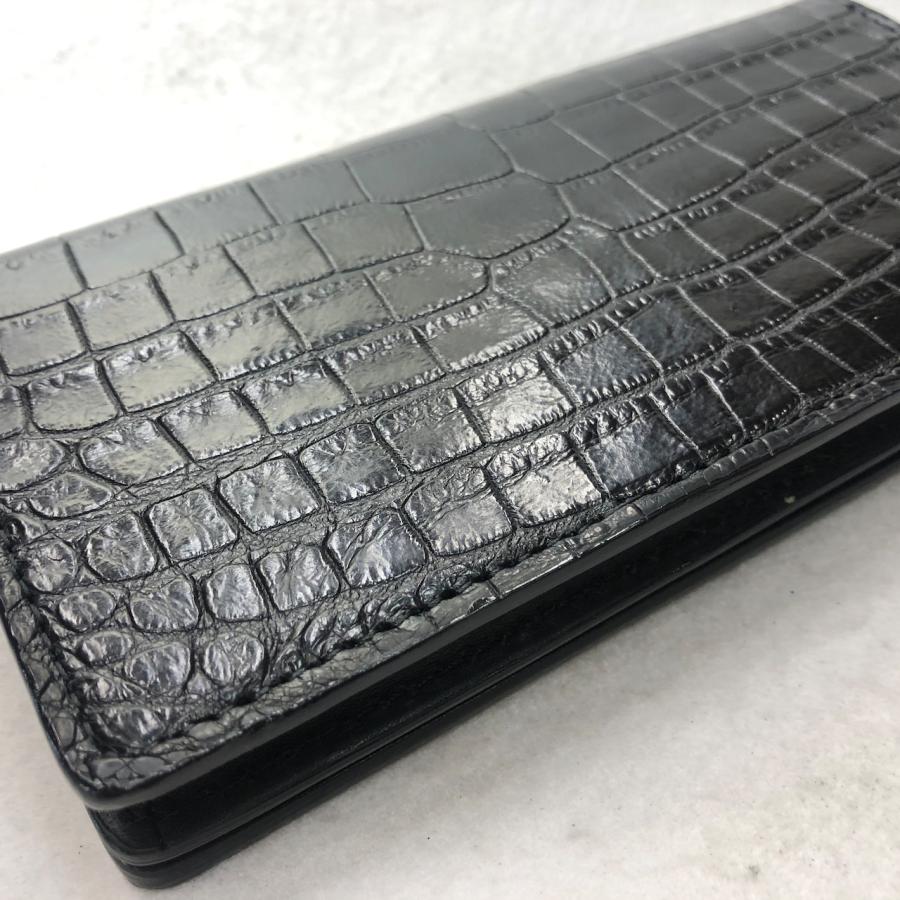 71 クロコダイルレザー長財布 肚クロコ1 通しマチ札入れ 半艶ブラックの画像