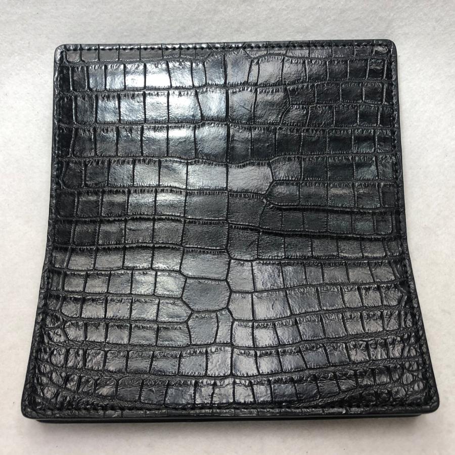 71 クロコダイルレザー長財布 肚クロコ1 通しマチ札入れ 半艶ブラックの画像