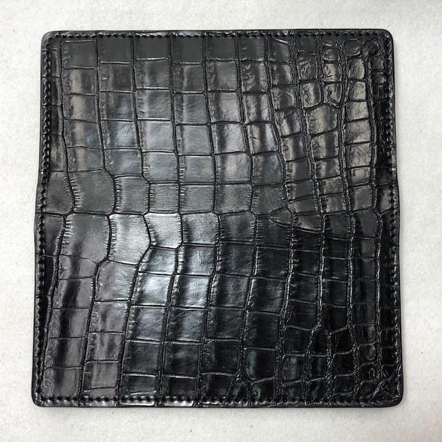 72 クロコダイルレザー長財布 肚クロコ2 通しマチ札入れ半艶ブラックの画像