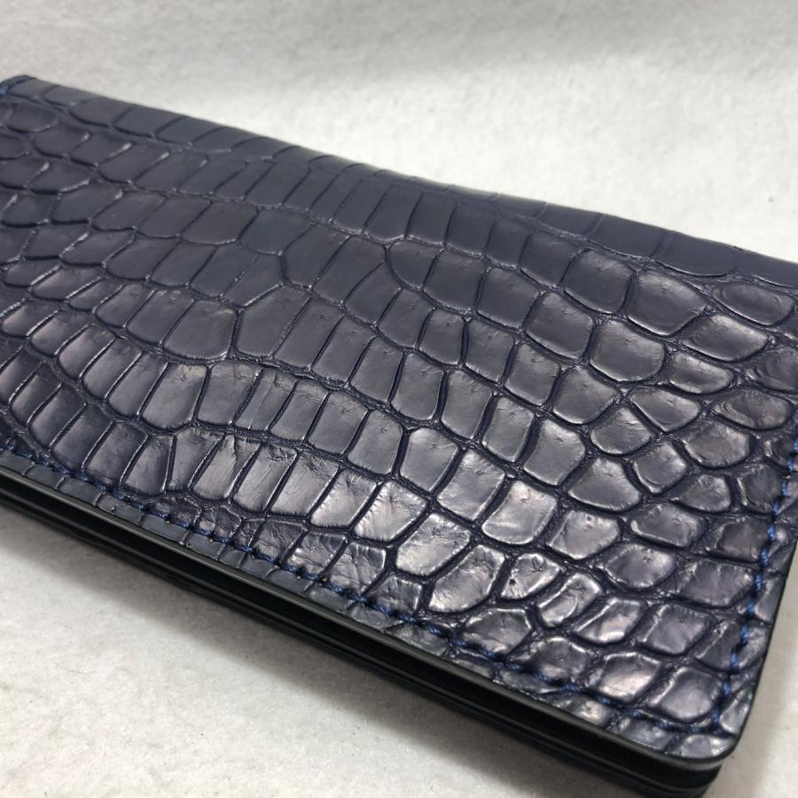 152 スモールクロコダイル長財布1 ネイビー 肚クロコ顎下  鰐革 ポロサス クロコダイルの画像