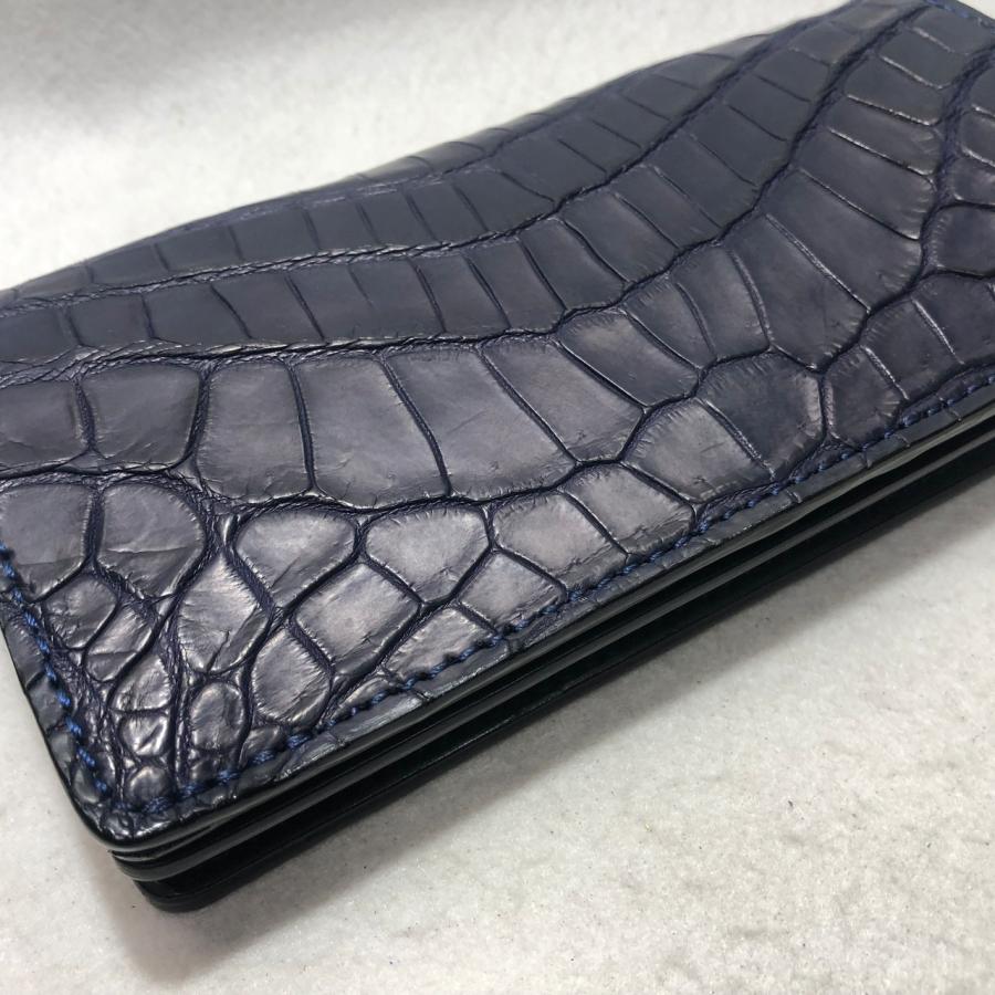 152 スモールクロコダイル長財布1 ネイビー 肚クロコ顎下  鰐革 ポロサス クロコダイルの画像