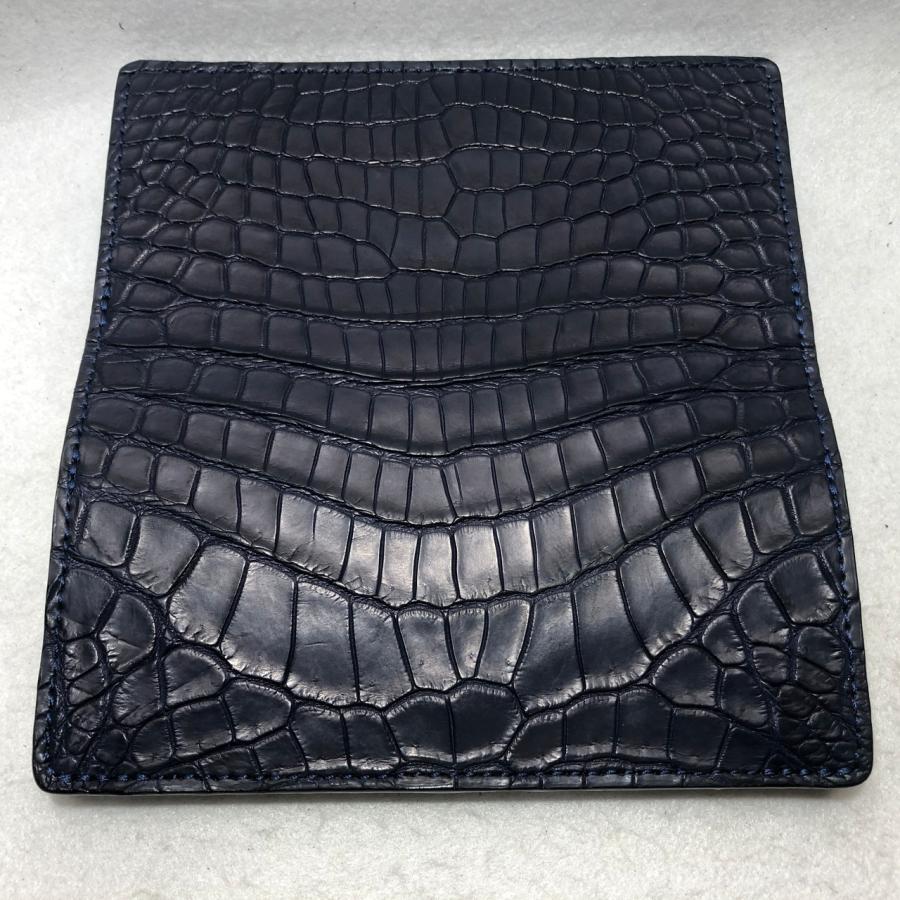 152 スモールクロコダイル長財布1 ネイビー 肚クロコ顎下  鰐革 ポロサス クロコダイルの画像