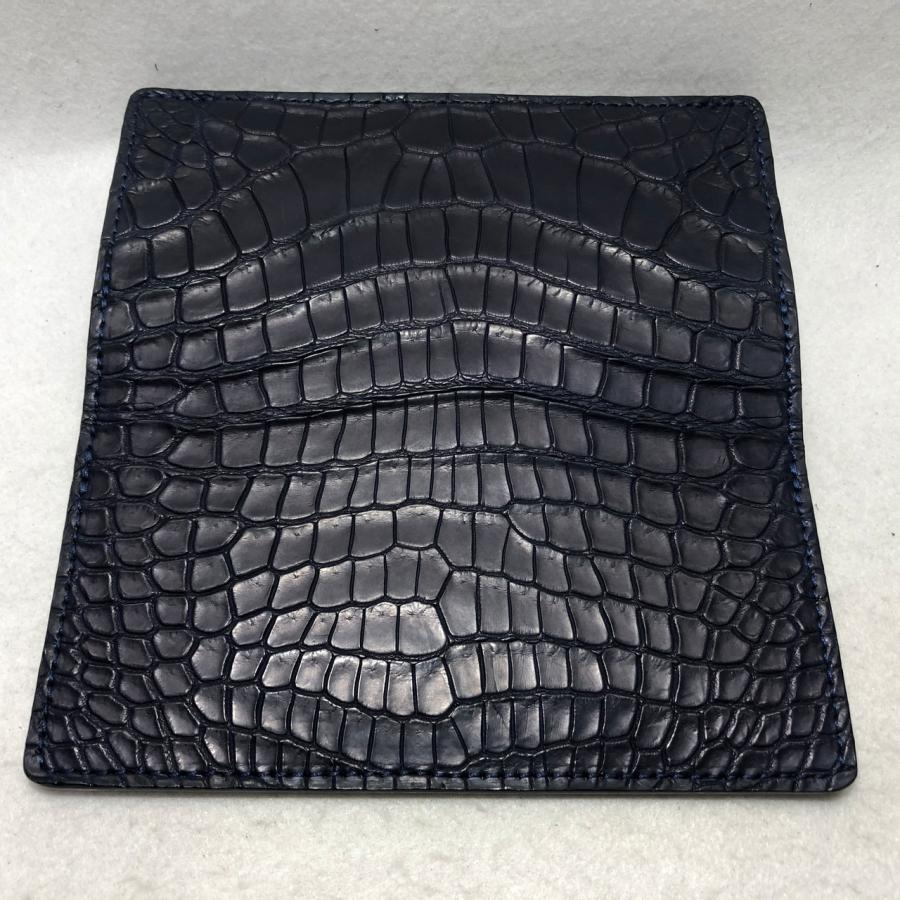 152 スモールクロコダイル長財布1 ネイビー 肚クロコ顎下  鰐革 ポロサス クロコダイルの画像