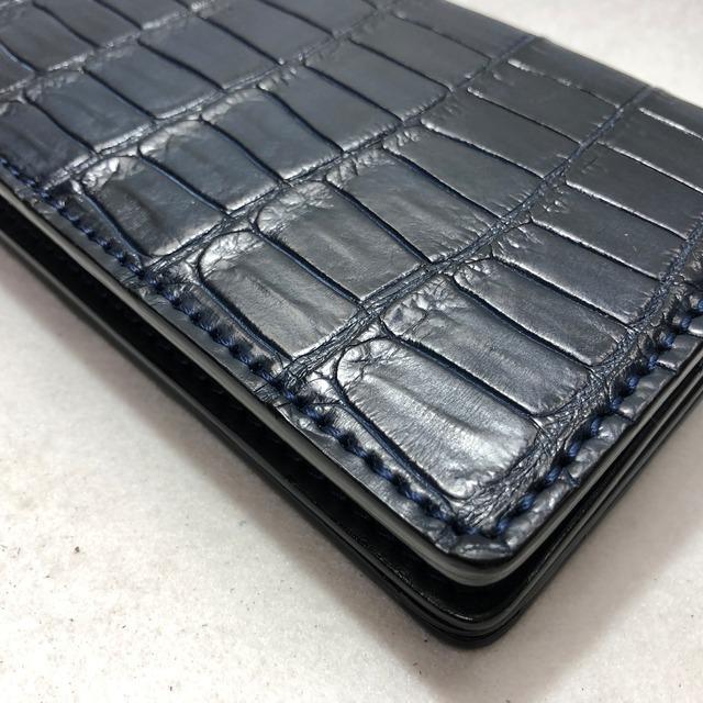 154 スモールクロコダイル長財布 ネイビー 肚クロコ 3 テール  鰐革 ワニ革 ポロサス クロコダイルの画像