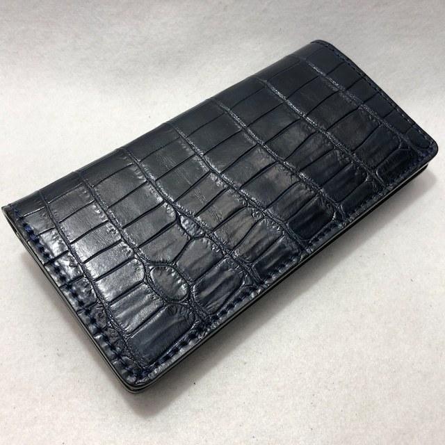 154 スモールクロコダイル長財布 ネイビー 肚クロコ 3 テール  鰐革 ワニ革 ポロサス クロコダイルの画像