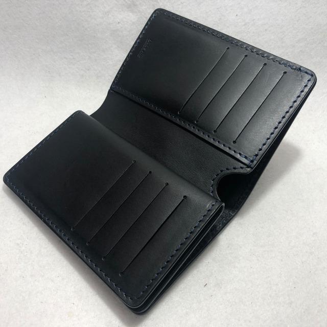 90 藍染め 肚クロコ 顎下 1 スモールクロコダイル折財布  ブラックベース ミドルサイズ ポロサス エキゾチックレザー 鰐革 ワニ革の画像