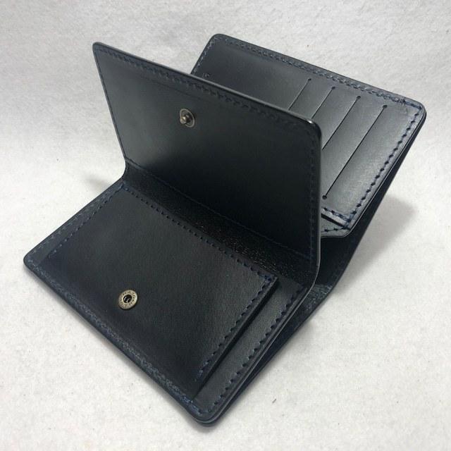 90 藍染め 肚クロコ 顎下 1 スモールクロコダイル折財布  ブラックベース ミドルサイズ ポロサス エキゾチックレザー 鰐革 ワニ革の画像