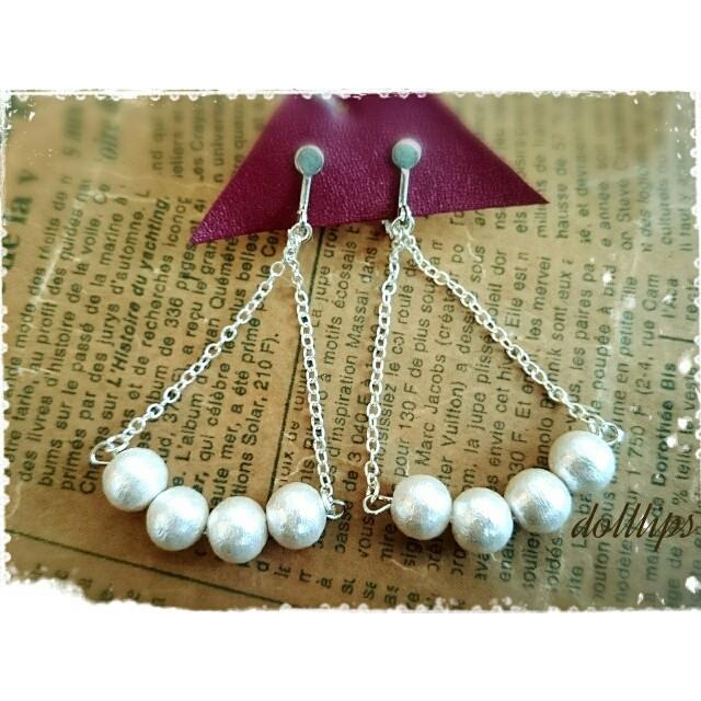 8mm コットンパール トライアングル シルバー☆ピアス＊イヤリング 