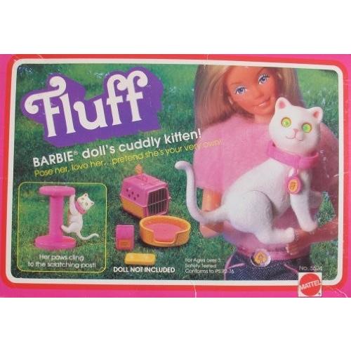 VINTAGE BARBIE Doll's FLUFF Poseable KITTEN Cat w SCRATCHING POST, Carrier \u0026 More! (1982 Mattel Ha