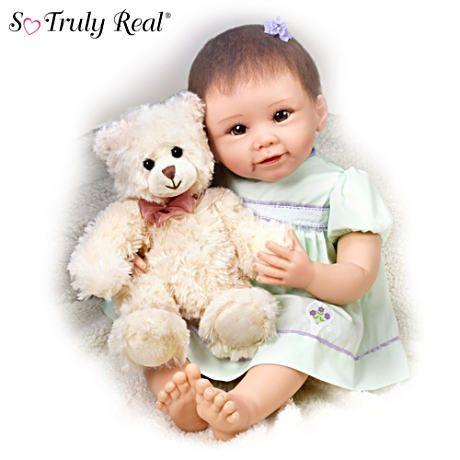 アシュトンドレイク】Lily Baby Girl Doll And Gracie Bear By Linda 
