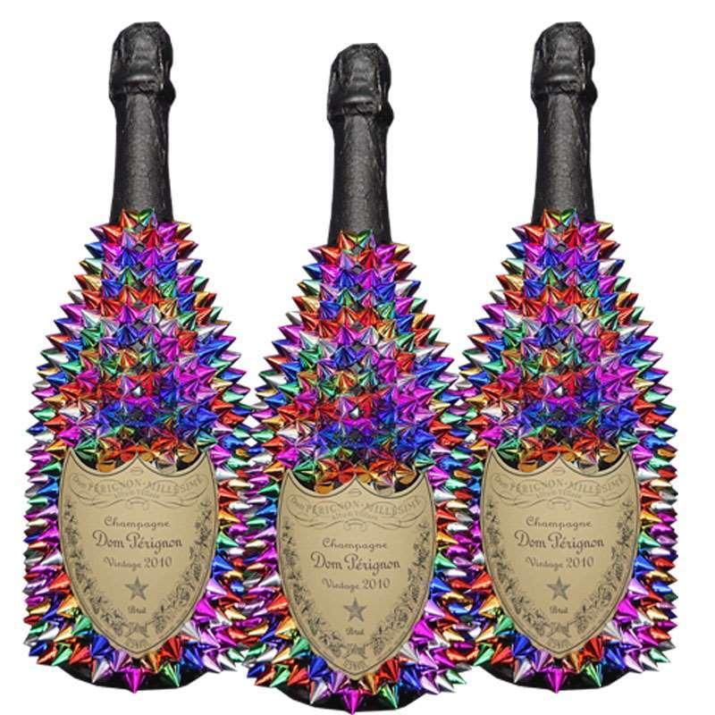 ドン ペリニヨン デコレーションボトル レインボー 750ml×3本  ［フランス シャンパン パーティーオリジナル デコボトル トゲトゲ トゲペリ ドンペリ ］