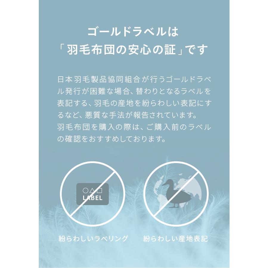 羽毛布団 セミダブル 掛け布団 日本製 20%増量タイプ 抗菌消臭加工 防ダニ 360dp以上 ホワイトダックダウン 90% エクセルゴールドラベル｜don2｜12