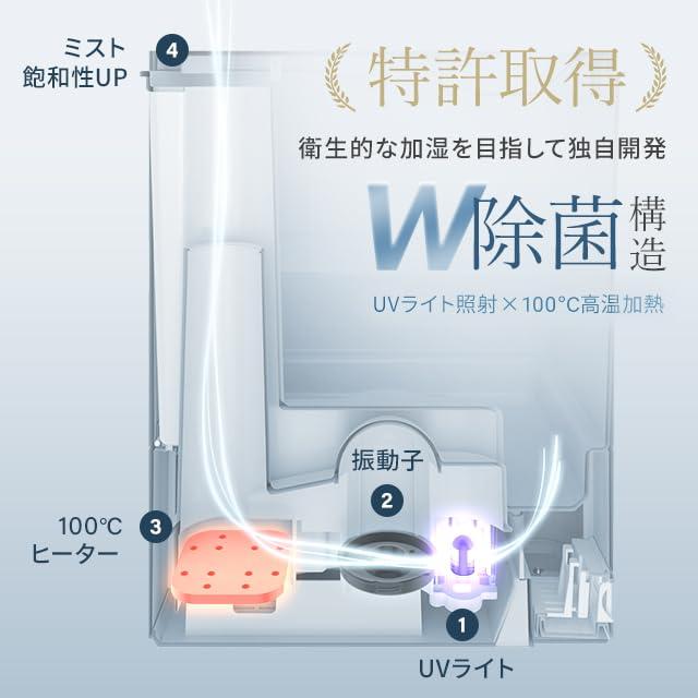 加湿器 スチーム式 おしゃれ ハイブリッド UV除菌機能付き 上部給水 アロマ 大容量 おしゃれ 約100℃加熱  1年保証｜don2｜12