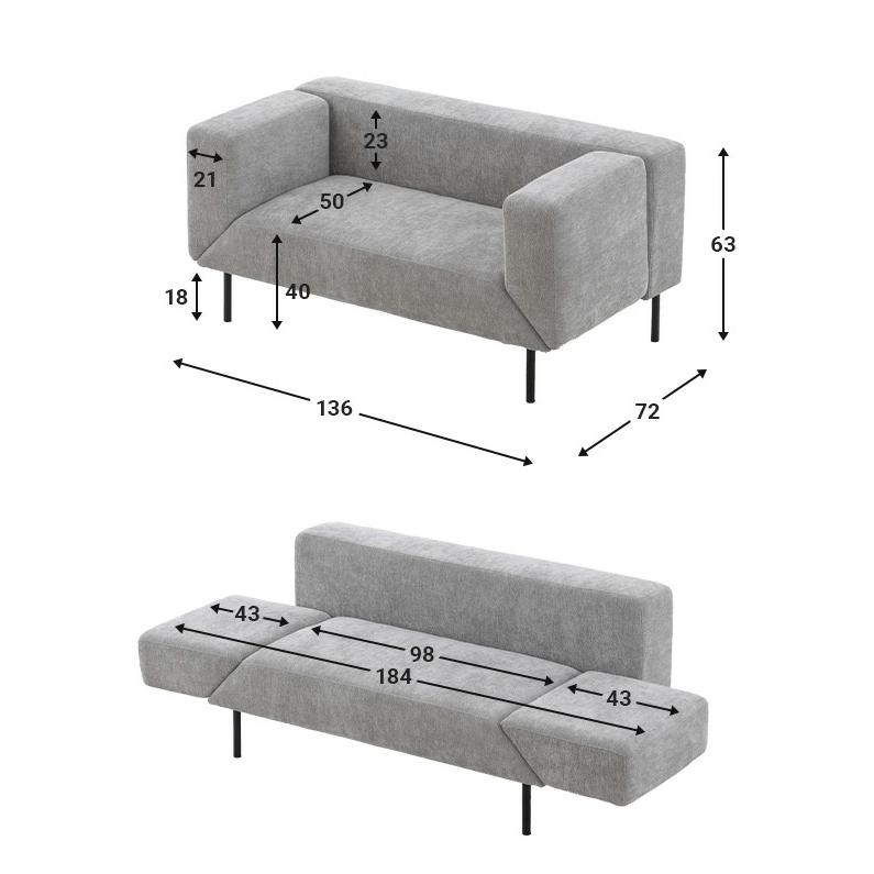 ソファ ソファーベッド 2人掛け 回転式アーム コンパクト 幅136cm ソファ ソファベッド 2人 二人掛け コンパクトソファ カウチソファ カウチソファー 新生活 | MODERN DECO | 03