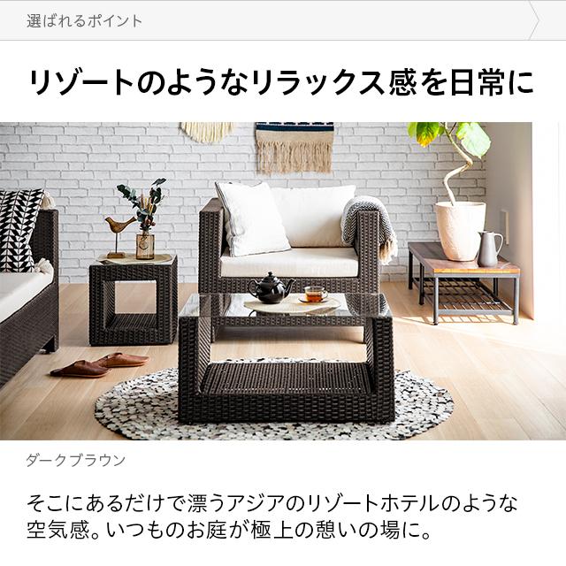 いラインアップ ガーデンテーブル ラタン調 防水 屋外用 長方形 テーブル ガラステーブル センターテーブル ローテーブル ガーデンファニチャー モダンデコ