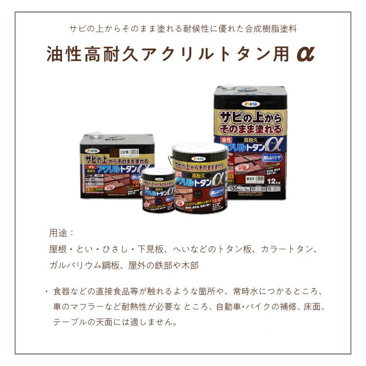 1回塗り サビの上からそのまま塗れる 油性高耐久アクリルトタン用α 新茶（12kg）屋根、トタン板、屋外の木部や鉄に｜dondon-p｜02