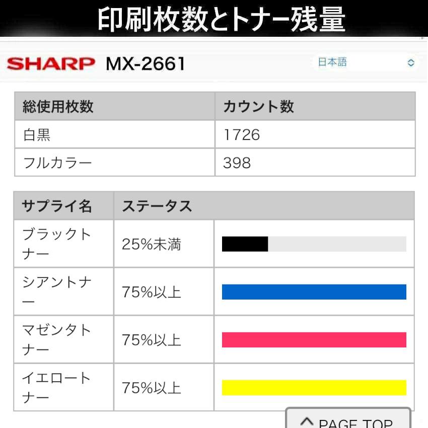 シャープ フルカラー 複合機 MX-2661 PostScript 3搭載 Airprint  モバイル端末 対応 無線LAN A3 業務用 中古　　95009661の画像