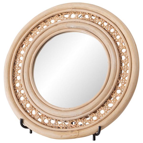 ラタン　籐　スタンドミラー ラタン ミラー 鏡 かがみ スタンドミラー 卓上ミラー 籐 丸型