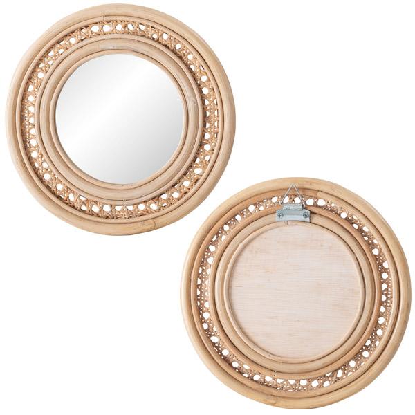 ラタン ミラー 鏡 かがみ スタンドミラー 卓上ミラー 籐 丸型