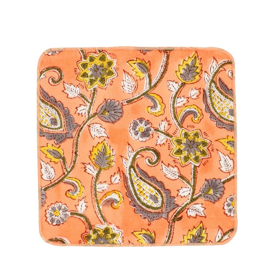 トモコーポレーション ハンカチ ブロックプリント オレンジ × 4個 (プレゼント 入園祝い 入学祝い かわいい おしゃれ お返し) | 