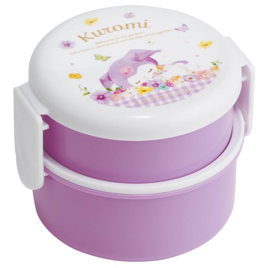 SKATER スケーター 弁当箱 丸型 ランチボックス 500ml 2段 フォーク付 日本製 サンリオ クロミ パステルビビットな水彩花柄 女の子 ONWR1-A (プレゼント 幼稚園) | スケーター