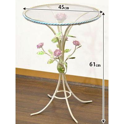 輸入アンティーク、椅子テーブル、薔薇 イタリア製 薔薇 ガラステーブル アイアンローズ 丸