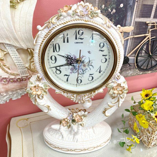 ロココ 掛け時計 クロック プリンセス 時計 アンティーク ヨーロピアン 輸入 ☆新春クリアランスSALE！☆ ロココ調 無音 フラワー 置時計