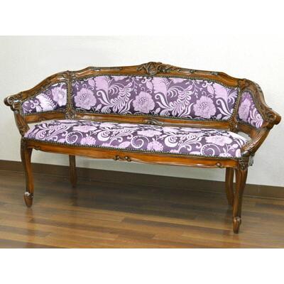 高級マホガニー材使用 フラワー柄張地 ラブソファ 2人掛け アーム