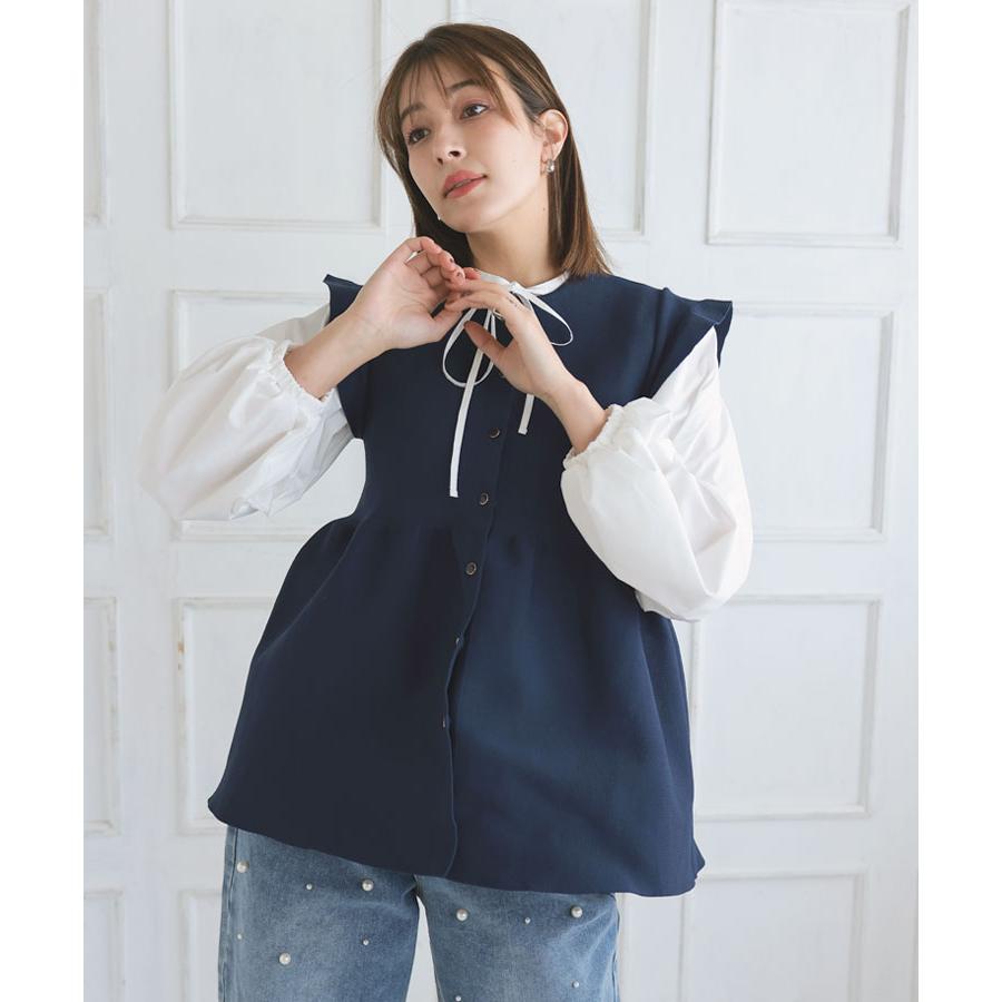 DONOBAN ベスト ジレ レディース フリル ジレリブ ミラノリブ 前 DONOBAN ベスト ジレ レディース フリル ジレリブ ミラノリブ 前
