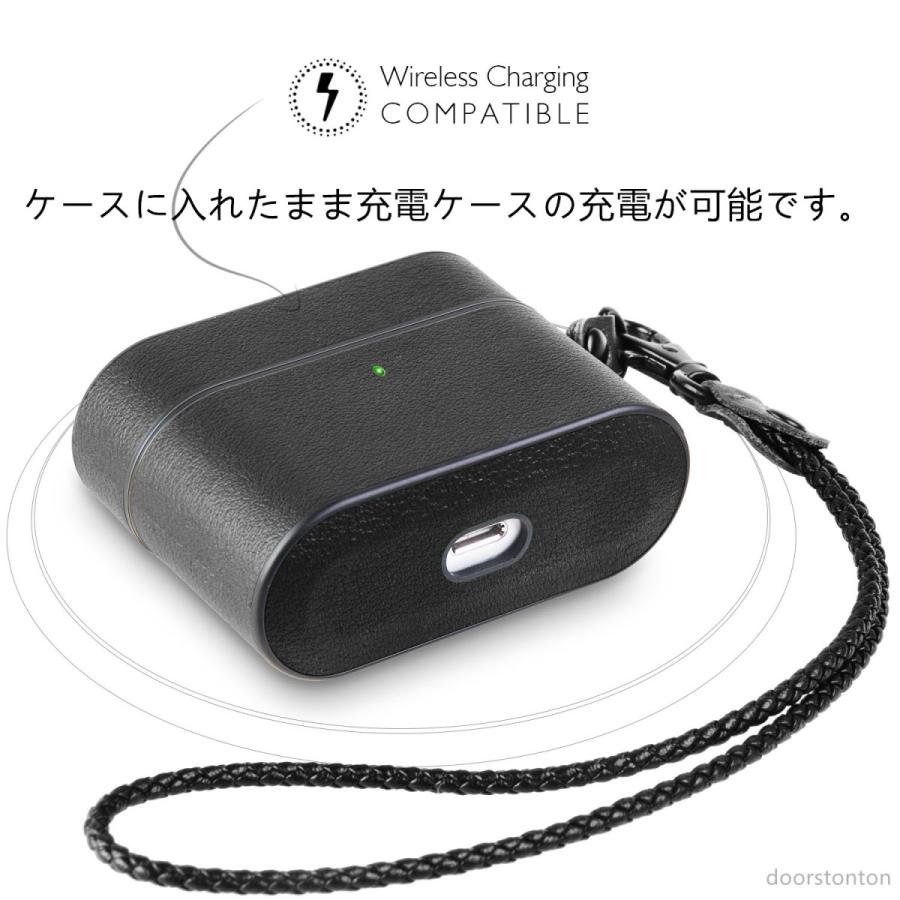 AirPods3 AirPods Pro AirPods Pro（第2世代) ケース エアーポッズ カバー本革  レザー シンプル 落下防止 衝撃吸収 ストラップ付き 全面保護｜doorstonton｜07