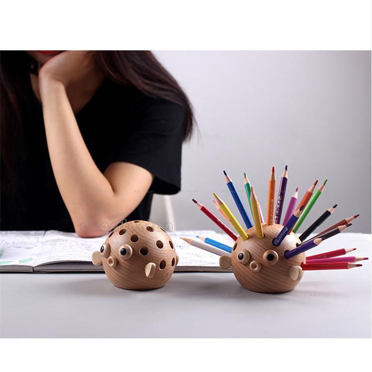 木製 ケヤキ ウッド ペンスタンド ハリネズミペンケース 木製スタンド