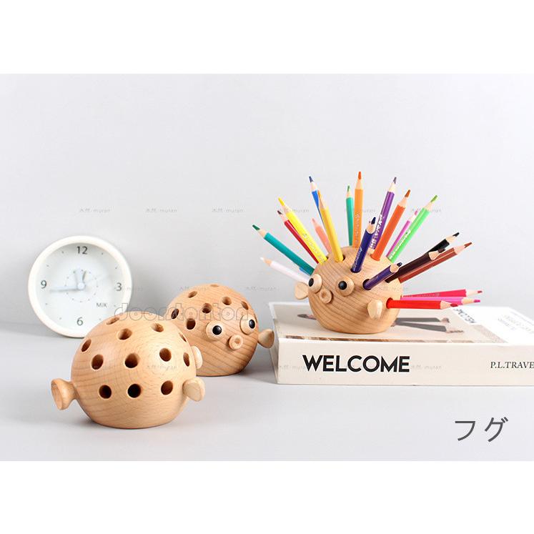 木製 ケヤキ ウッド ペンスタンド ハリネズミペンケース 木製スタンド