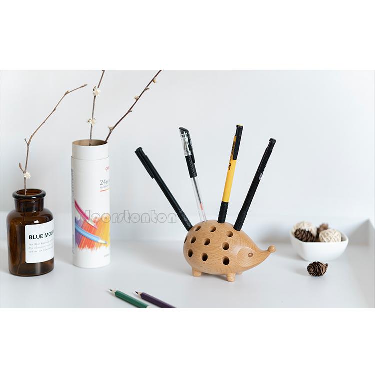 木製 ケヤキ ウッド ペンスタンド ハリネズミペンケース 木製スタンド